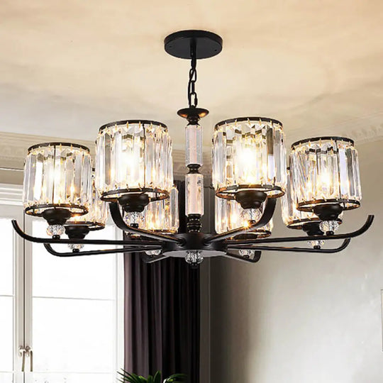 Prismatic Crystal Chandelier Light: Black Cylinder Ceiling Antique Style (3/6/8-Light) 8 /