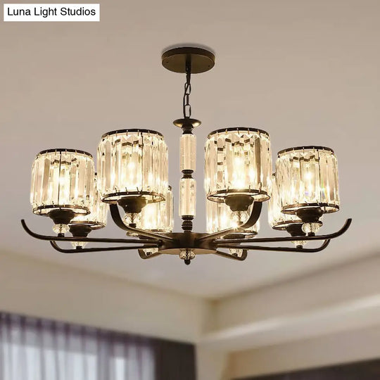 Prismatic Crystal Chandelier Light: Black Cylinder Ceiling Antique Style (3/6/8-Light)