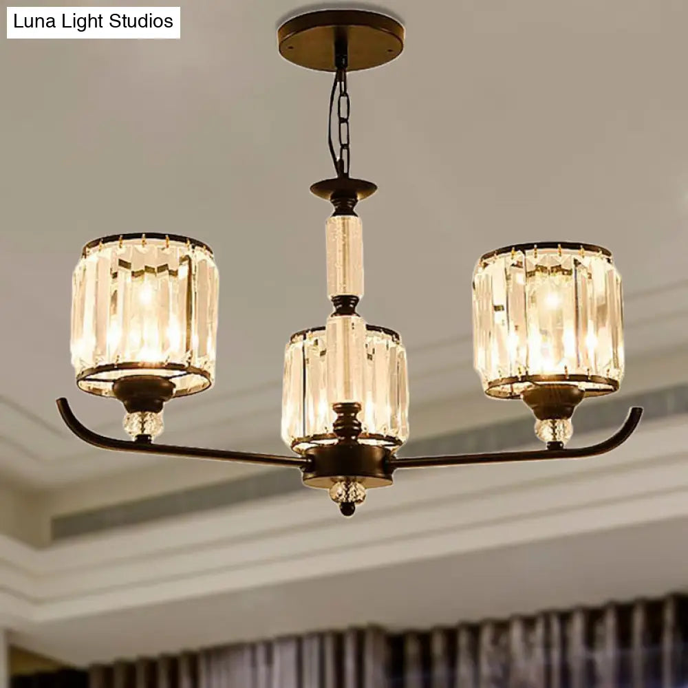 Prismatic Crystal Chandelier Light: Black Cylinder Ceiling Antique Style (3/6/8-Light)