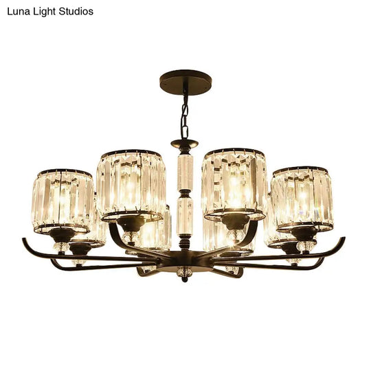 Prismatic Crystal Chandelier Light: Black Cylinder Ceiling Antique Style (3/6/8-Light)