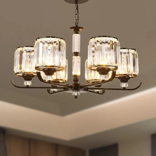 Prismatic Crystal Chandelier Light: Black Cylinder Ceiling Antique Style (3/6/8-Light) 6 /