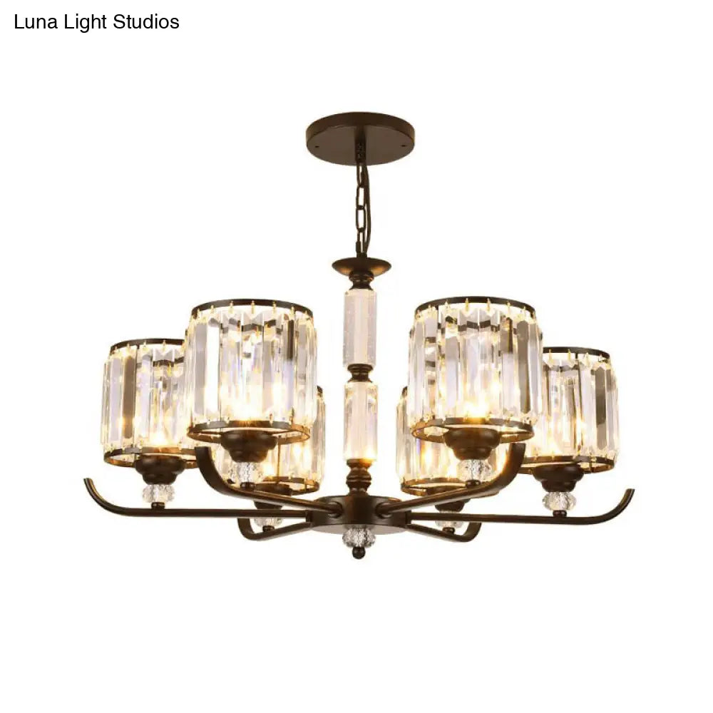 Prismatic Crystal Chandelier Light: Black Cylinder Ceiling Antique Style (3/6/8-Light)