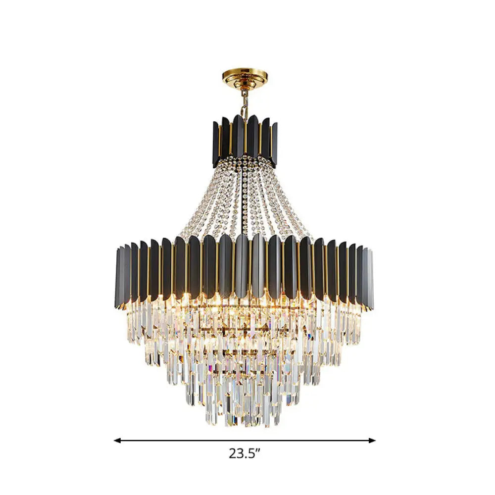 Prismatic Crystal Chandelier: Modern 11-Light Black Pendant For Dining Room Ceiling