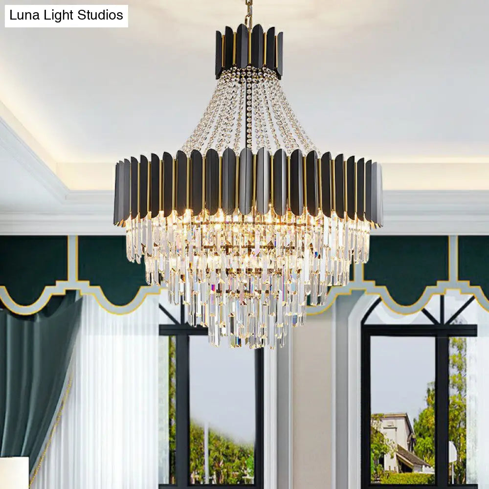Modern Prismatic Crystal 11-Light Black Chandelier For Dining Room Ceiling
