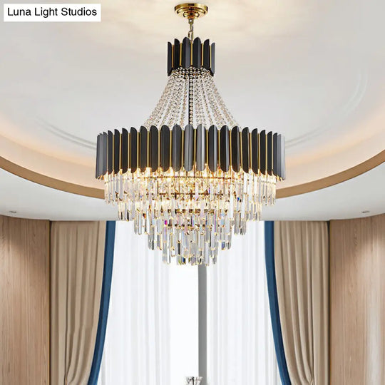 Modern Prismatic Crystal 11-Light Black Chandelier For Dining Room Ceiling