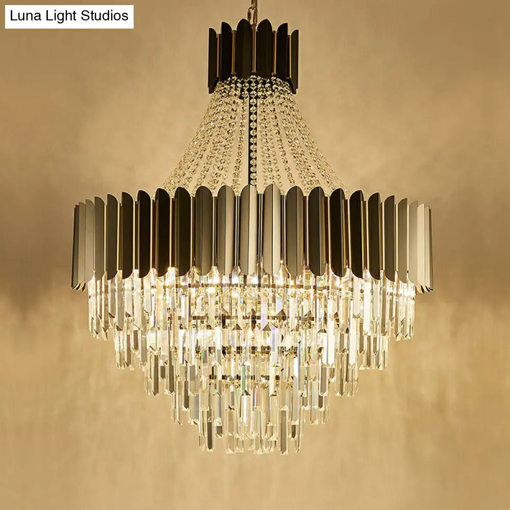 Prismatic Crystal Chandelier: Modern 11-Light Black Pendant For Dining Room Ceiling