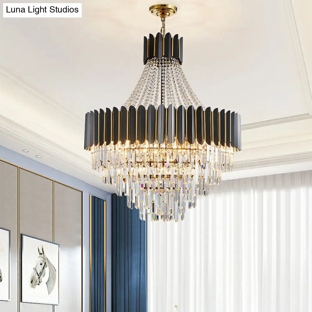 Prismatic Crystal Chandelier: Modern 11-Light Black Pendant For Dining Room Ceiling