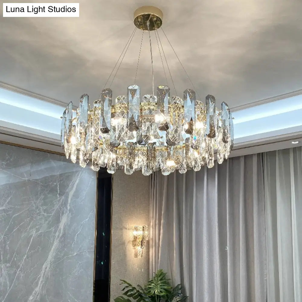 Prismatic Crystal Chandelier Pendant: Minimalist Round Brass Finish Hanging Light