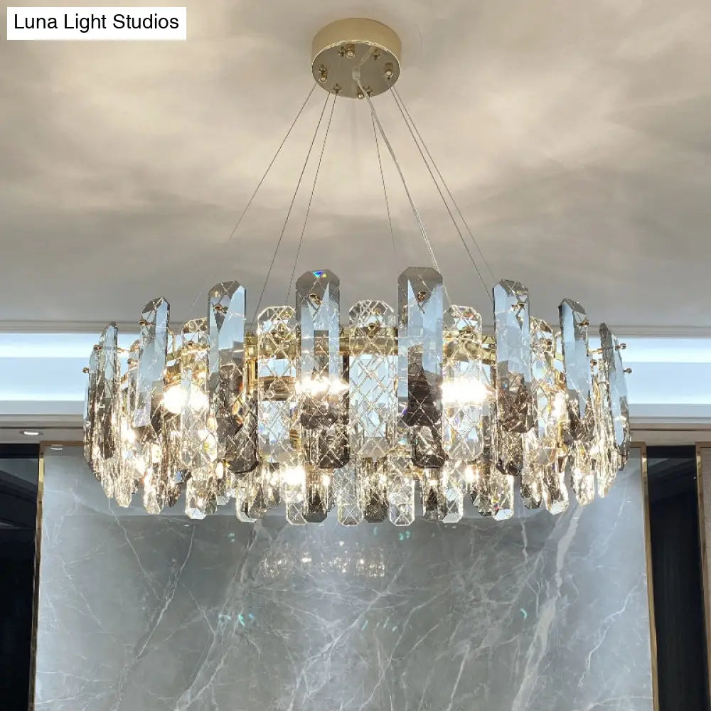 Prismatic Crystal Chandelier Pendant: Minimalist Round Brass Finish Hanging Light