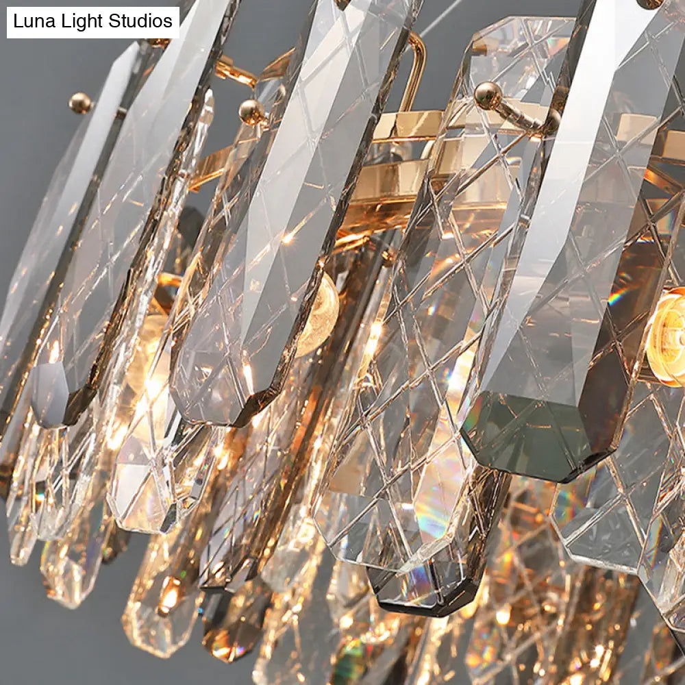 Prismatic Crystal Chandelier Pendant: Minimalist Round Brass Finish Hanging Light