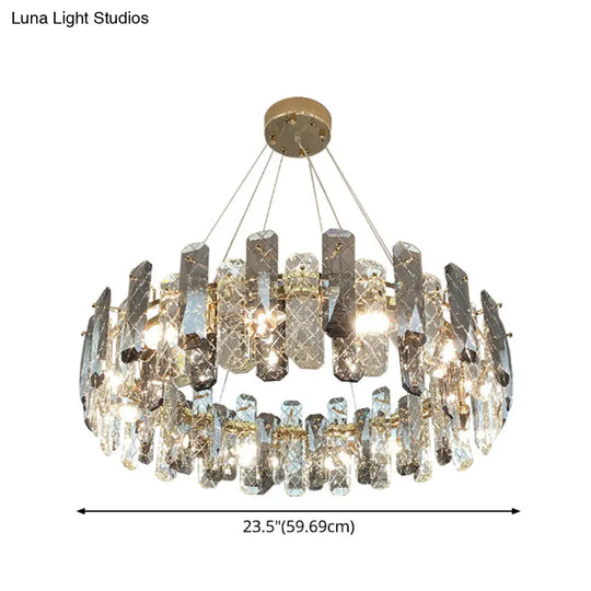 Prismatic Crystal Chandelier Pendant: Minimalist Round Brass Finish Hanging Light