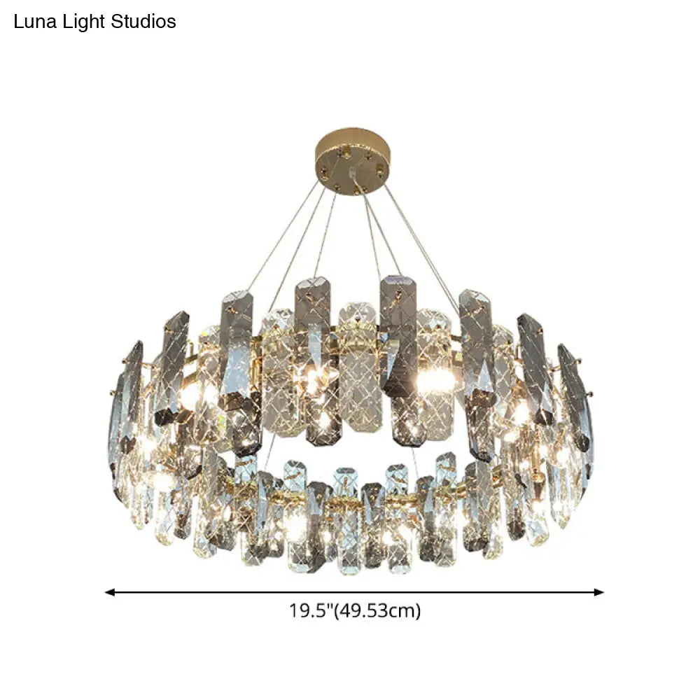 Prismatic Crystal Chandelier Pendant: Minimalist Round Brass Finish Hanging Light