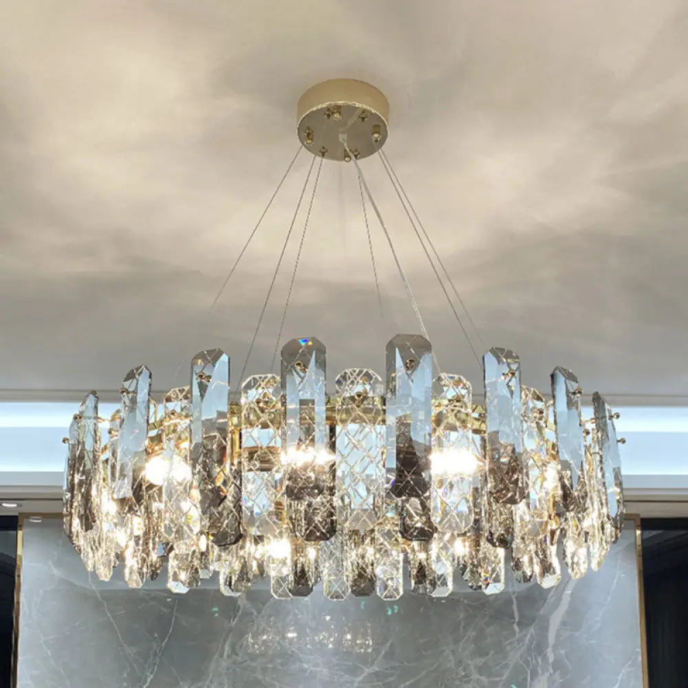 Prismatic Crystal Chandelier Pendant: Minimalist Round Brass Finish Hanging Light / 39