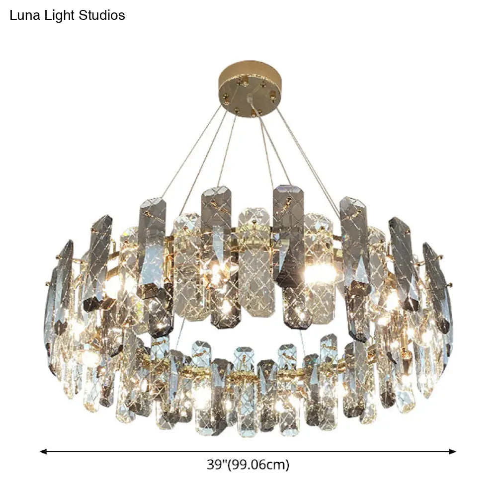 Prismatic Crystal Chandelier Pendant: Minimalist Round Brass Finish Hanging Light