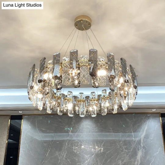 Prismatic Crystal Chandelier Pendant: Minimalist Round Brass Finish Hanging Light