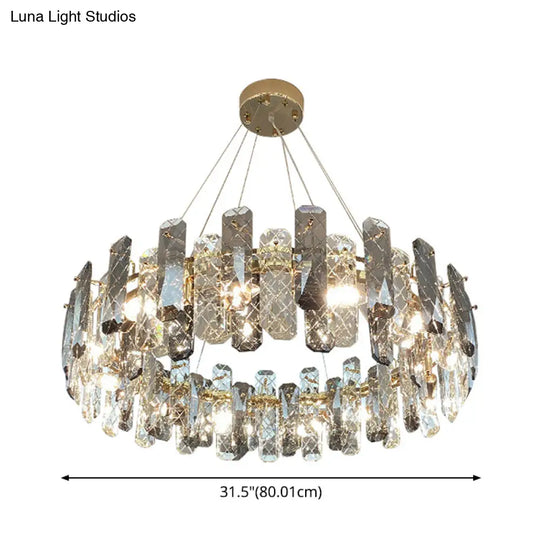 Prismatic Crystal Chandelier Pendant: Minimalist Round Brass Finish Hanging Light