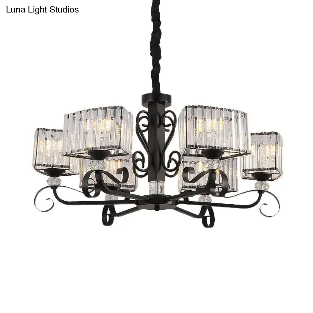 Prismatic Crystal Chandelier Suspension Lamp - Nordic Trapezoid Design | Black 3/6-Head