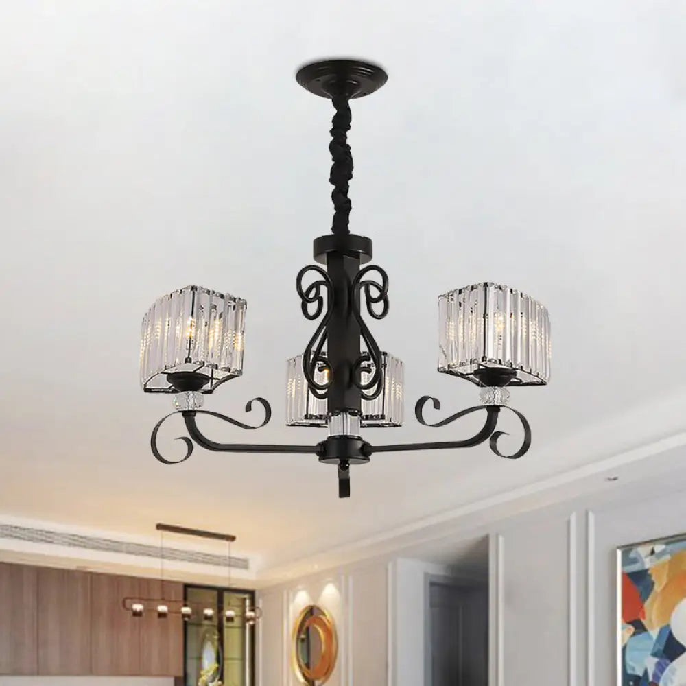 Prismatic Crystal Chandelier Suspension Lamp - Nordic Trapezoid Design | Black 3/6-Head 3 /