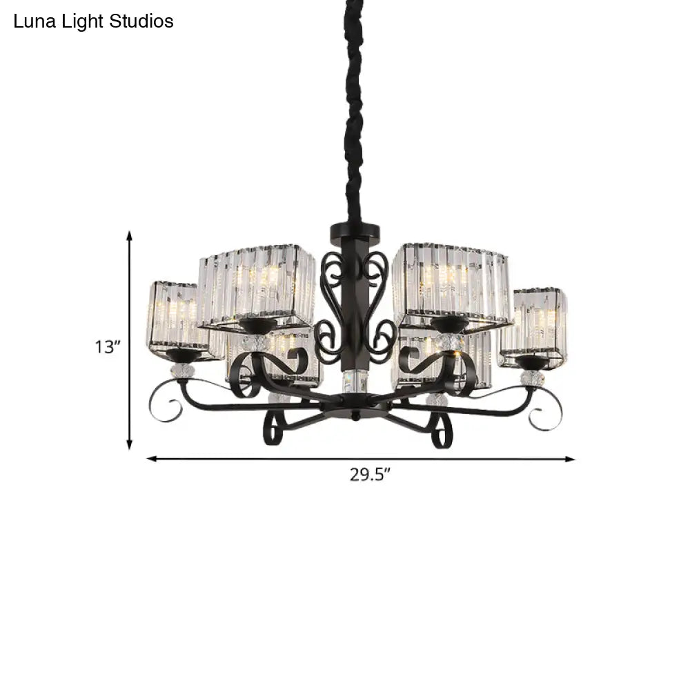 Prismatic Crystal Chandelier Suspension Lamp - Nordic Trapezoid Design | Black 3/6-Head