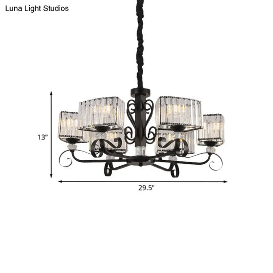 Prismatic Crystal Chandelier Suspension Lamp - Nordic Trapezoid Design | Black 3/6-Head