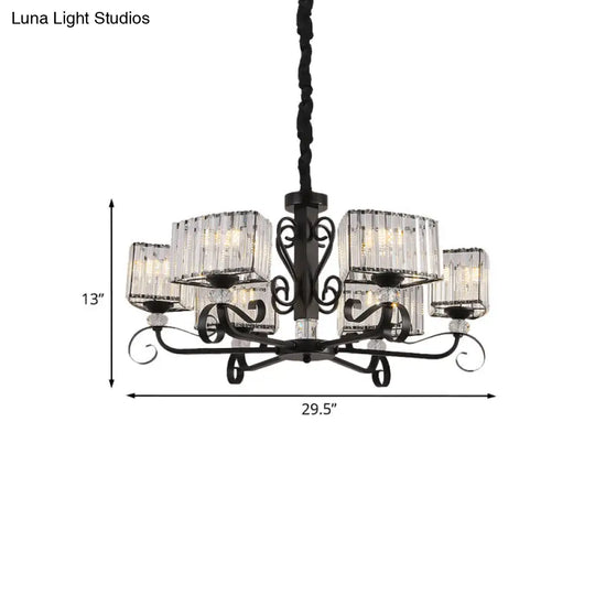 Nordic Trapezoid Chandelier - Prismatic Optical Crystal 3/6-Head Suspension Lamp In Black