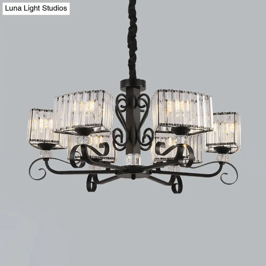 Nordic Trapezoid Chandelier - Prismatic Optical Crystal 3/6-Head Suspension Lamp In Black