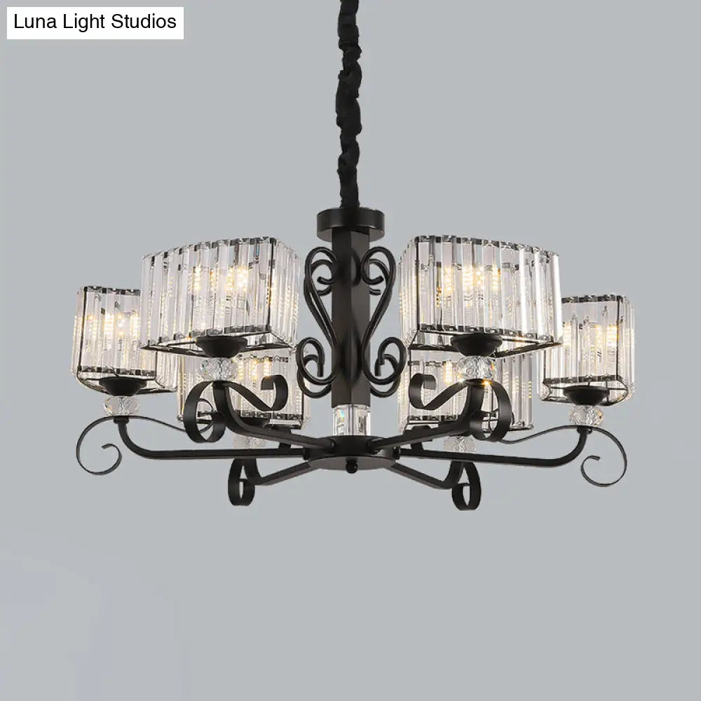 Prismatic Crystal Chandelier Suspension Lamp - Nordic Trapezoid Design | Black 3/6-Head