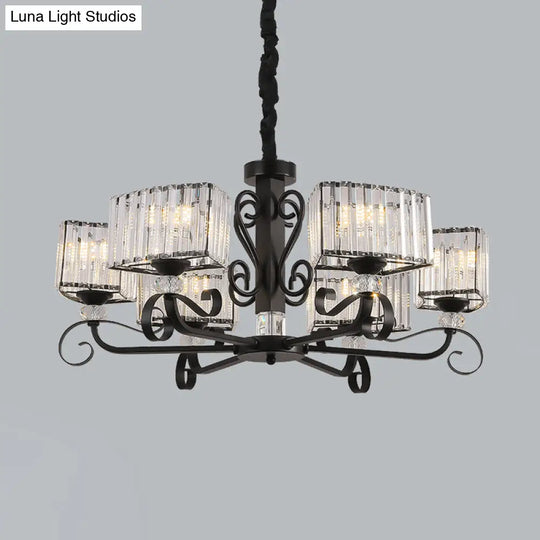 Prismatic Crystal Chandelier Suspension Lamp - Nordic Trapezoid Design | Black 3/6-Head