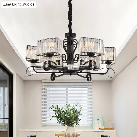 Nordic Trapezoid Chandelier - Prismatic Optical Crystal 3/6-Head Suspension Lamp In Black 6 /