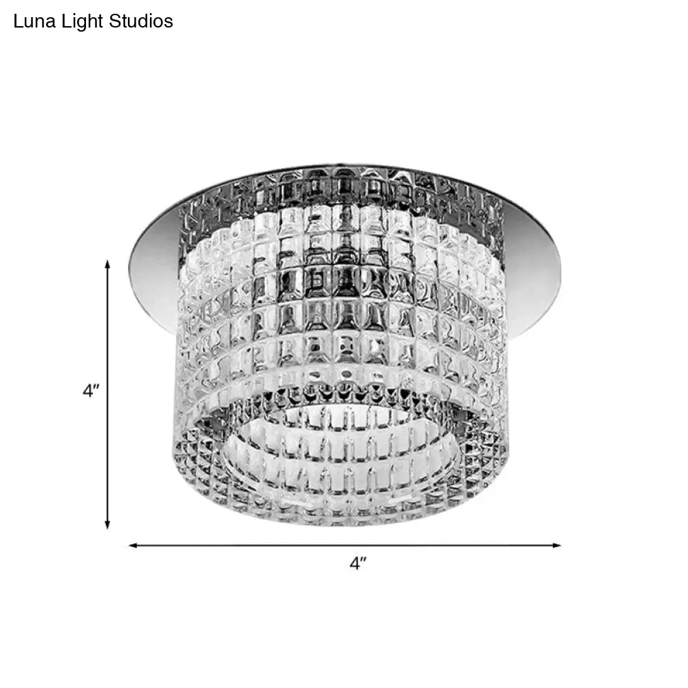 Prismatic Crystal Cylinder Ceiling Lamp - Modern Led Flush Mount Lighting In Warm/White Light