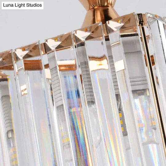 Minimalist Crystal Cylinder Pendant Light With 9 Bulbs For Staircase