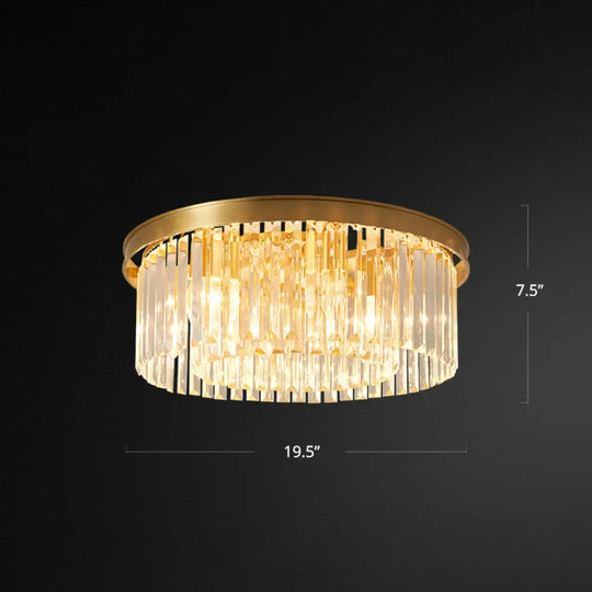 Prismatic Crystal Drum Flushmount Brass Ceiling Light For Living Room / 19.5’