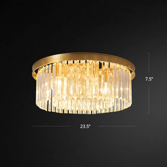 Prismatic Crystal Drum Flushmount Brass Ceiling Light For Living Room / 23.5’