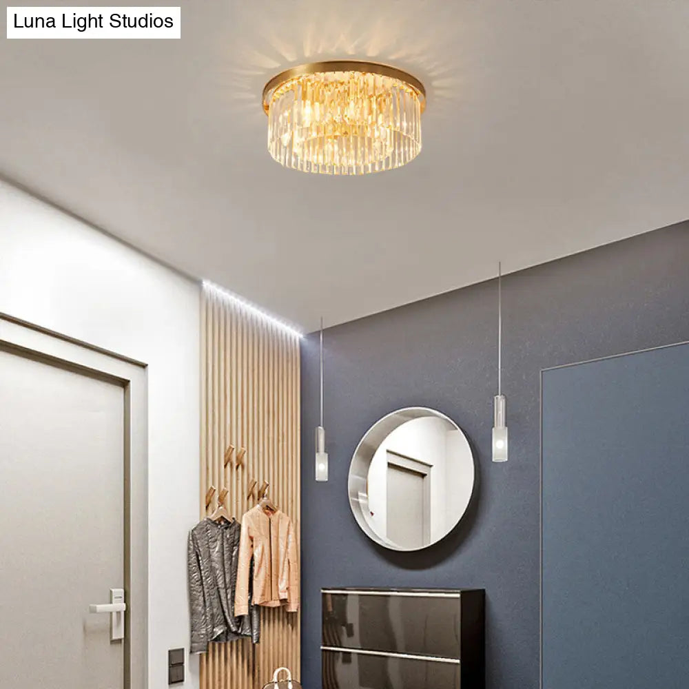 Prismatic Crystal Drum Flushmount Brass Ceiling Light For Living Room