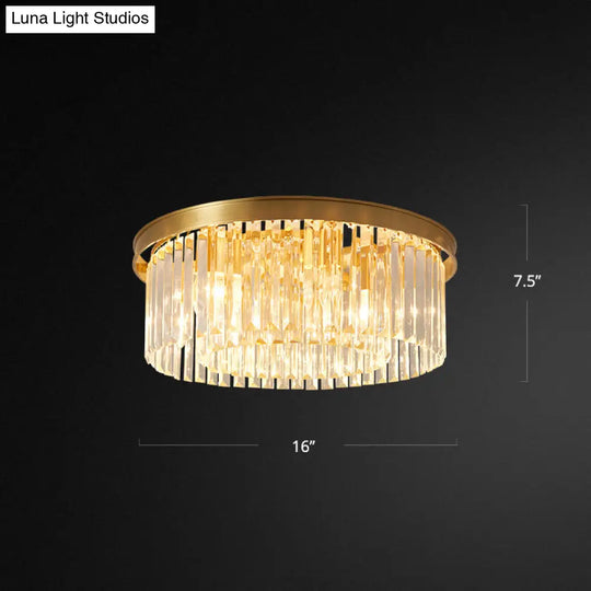 Prismatic Crystal Drum Flushmount Brass Ceiling Light For Living Room / 16