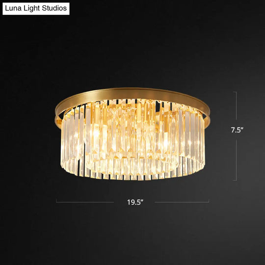 Prismatic Crystal Drum Flushmount Brass Ceiling Light For Living Room / 19.5