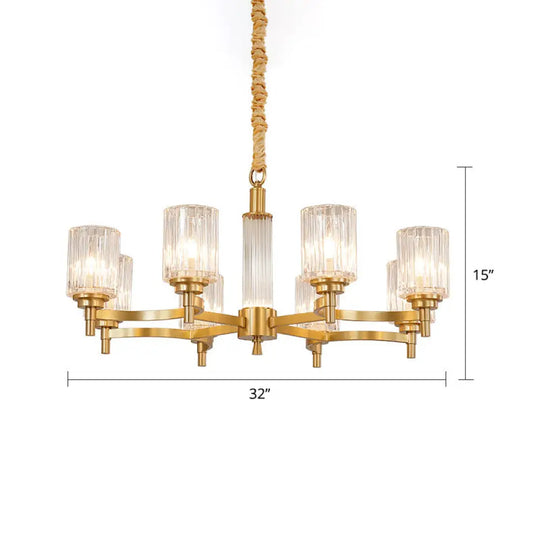 Prismatic Crystal Glass Brass Chandelier: Minimalistic Cylindrical Suspension Light For Restaurants