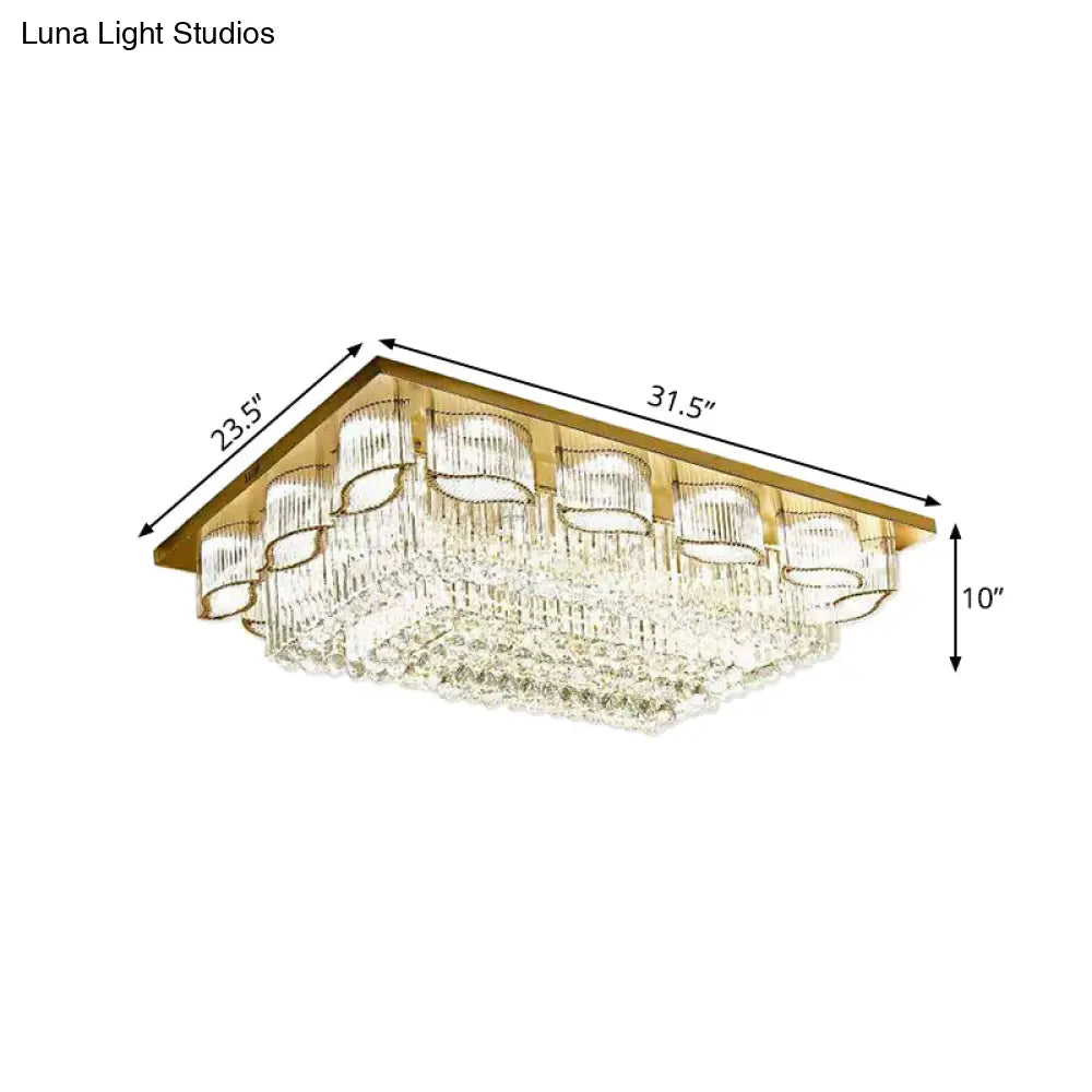 Prismatic Crystal Led Flush Mount Ceiling Light In Modern Rectangular Design - Gold