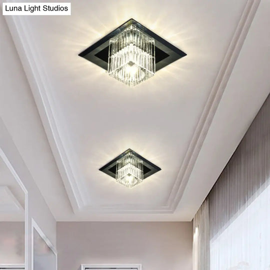 Prismatic Crystal Led Flush Mount Fixture For Square Corridors