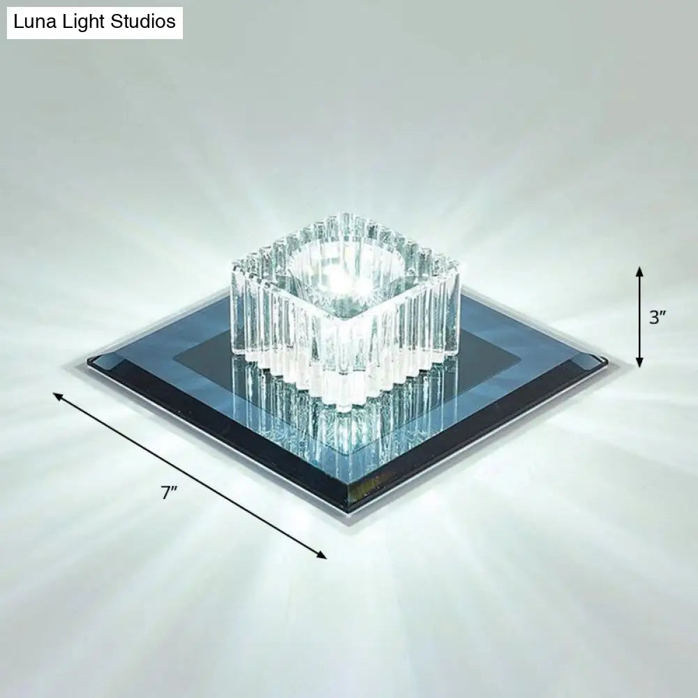 Prismatic Crystal Led Flush Mount Fixture For Square Corridors Black / White