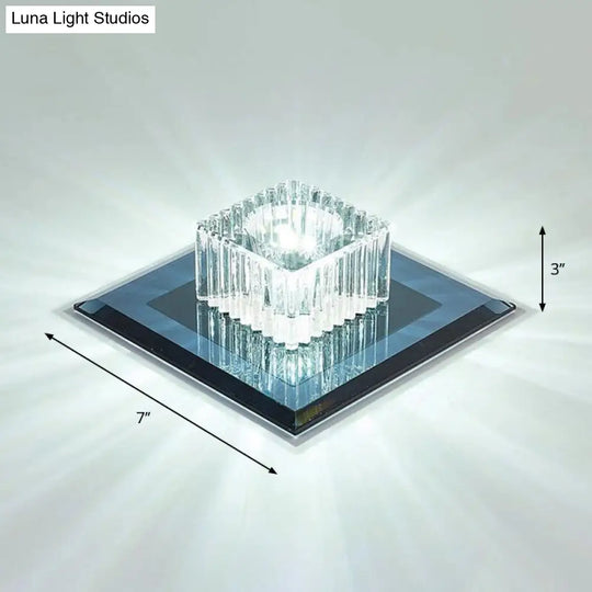 Prismatic Crystal Led Flush Mount Fixture For Square Corridors Black / White