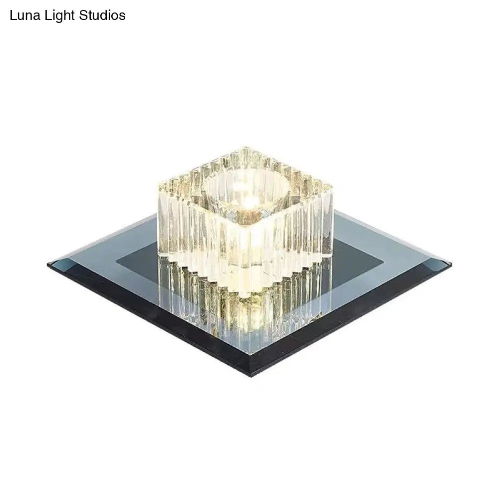 Prismatic Crystal Led Flush Mount Fixture For Square Corridors