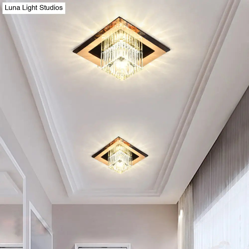 Prismatic Crystal Led Flush Mount Fixture For Square Corridors