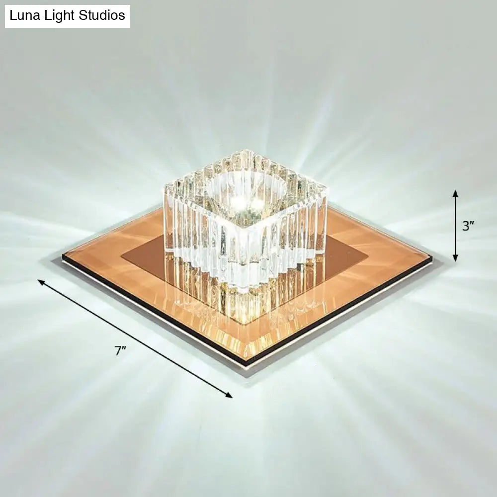 Prismatic Crystal Led Flush Mount Fixture For Square Corridors Tan / White