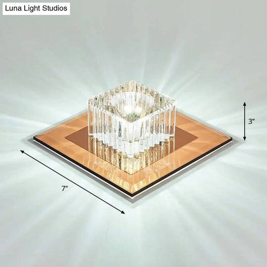 Prismatic Crystal Led Flush Mount Fixture For Square Corridors Tan / White