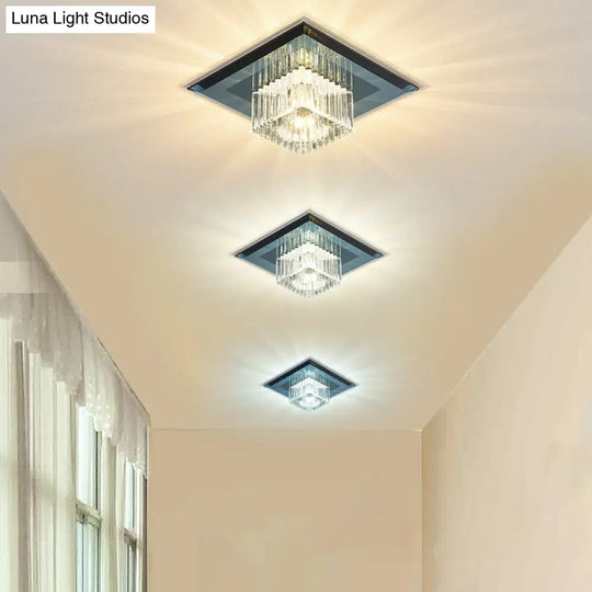 Prismatic Crystal Led Flush Mount Fixture For Square Corridors