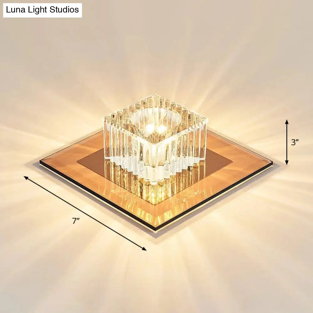 Prismatic Crystal Led Flush Mount Fixture For Square Corridors Tan / Warm