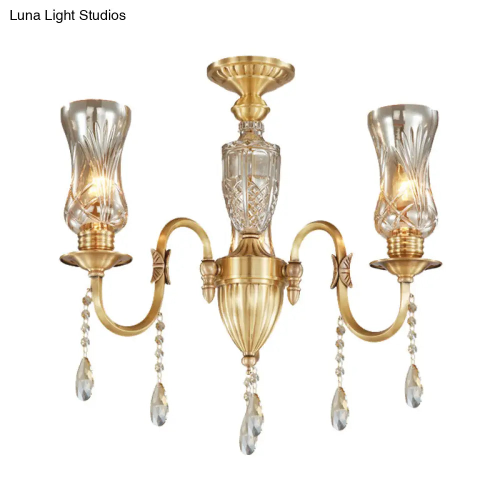 Modern Prismatic Crystal Pendant Chandelier For Living Room 3-Head Gold Lighting Fixture