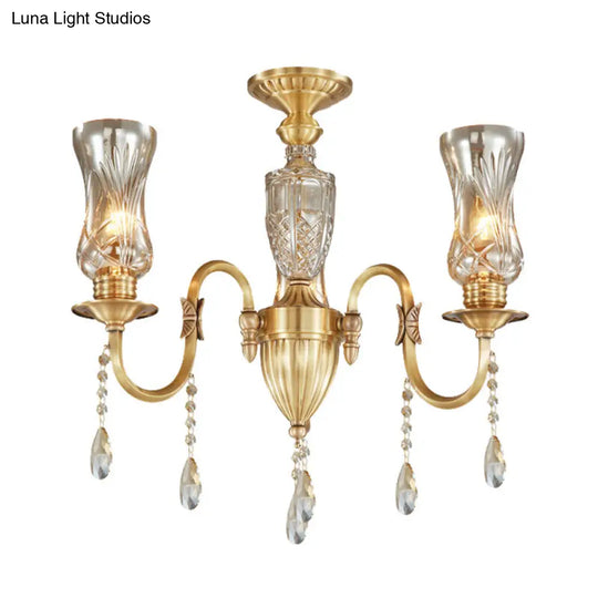 Modern Prismatic Crystal Pendant Chandelier For Living Room 3-Head Gold Lighting Fixture