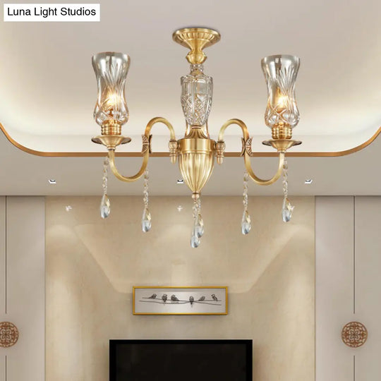 Modern Prismatic Crystal Pendant Chandelier For Living Room 3-Head Gold Lighting Fixture